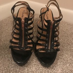 Black strappy zipper high heels